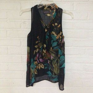 Patterson J. Kincaid - PJK Black Floral Sleeveless Work Blouse - Size XS